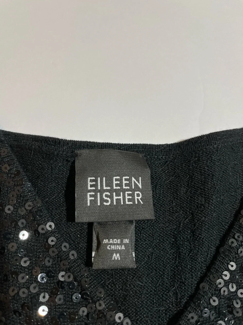 Eileen Fisher Black Sequin Silk Blend Sleeveless Shift Short Dress V Neck Medium - Picture 4 of 10